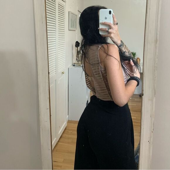 ⭐️Open back pink striped mesh bodysuit women’s medium - Picture 5 of 7